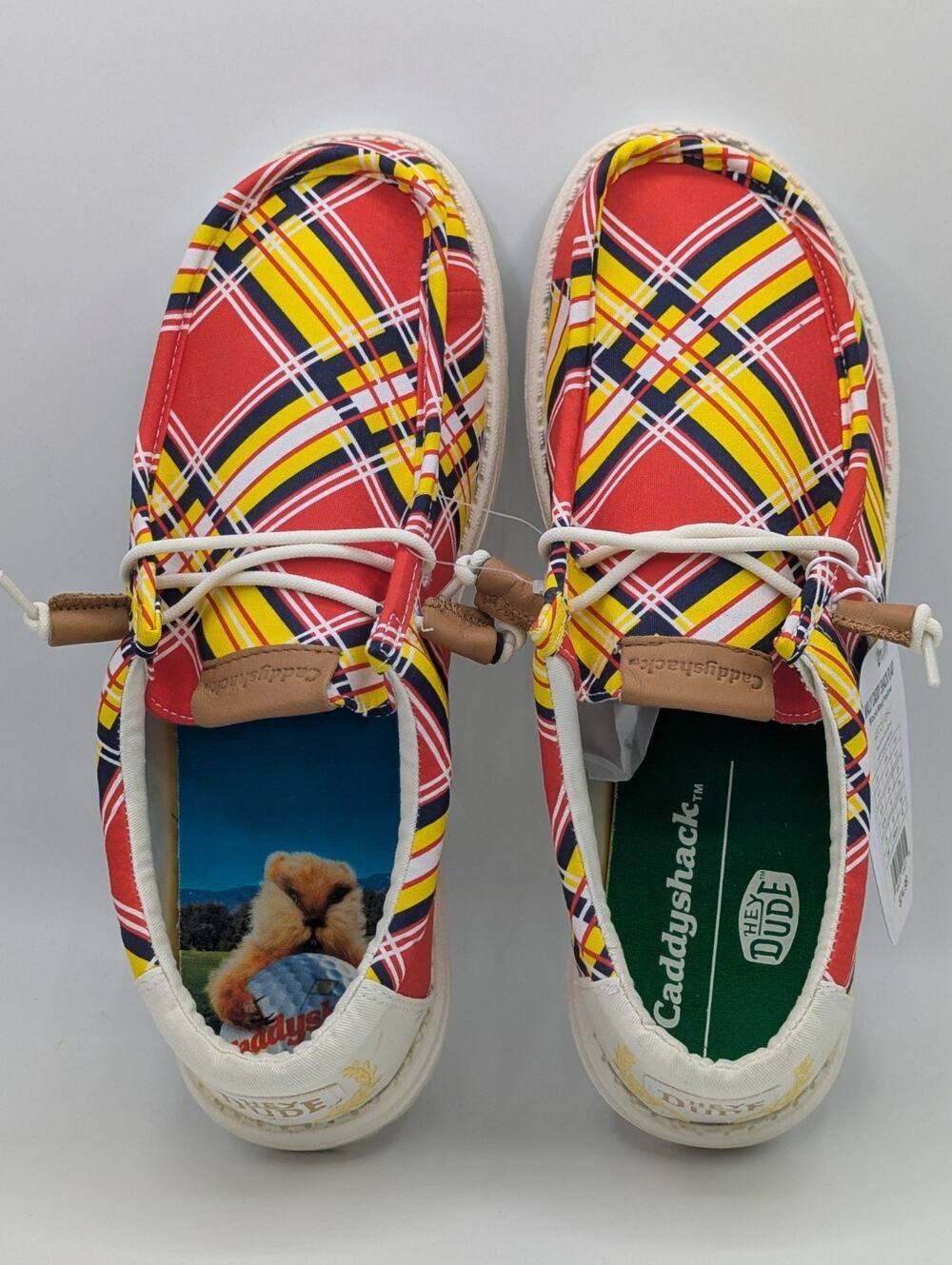 Hey Dude x CaddyShack Men's Size 10 Wally Plaid Slip-On Shoes Mr. Gopher New